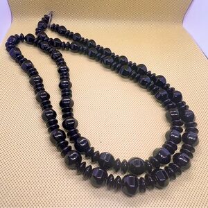 Black Faceted Quartz Gemstone Beads Necklaces W/ 925 Silver‎ Clasp